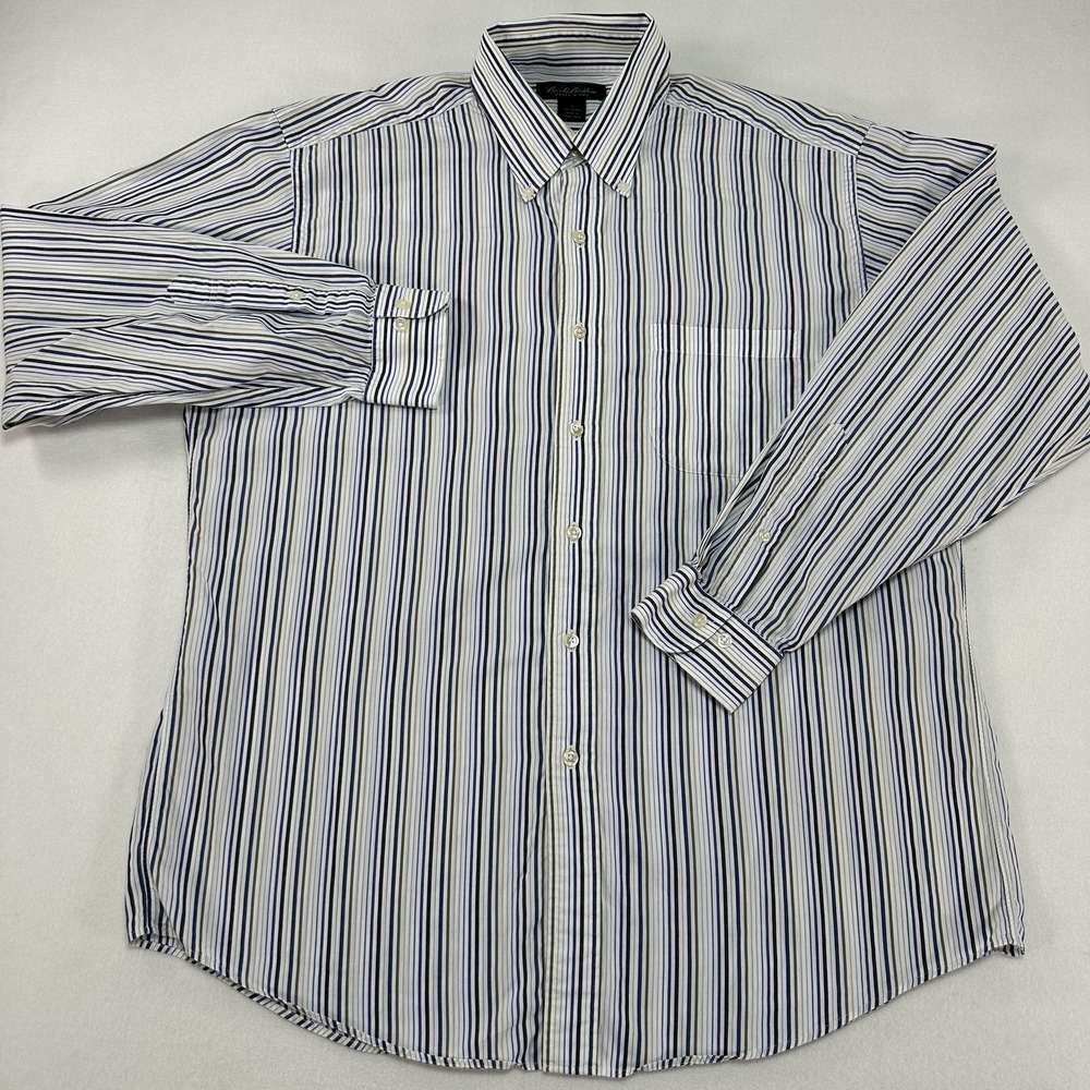 Brooks Brothers Dress Shirt Mens L Blue Stripe Cotton Woven Italy Button Down LS